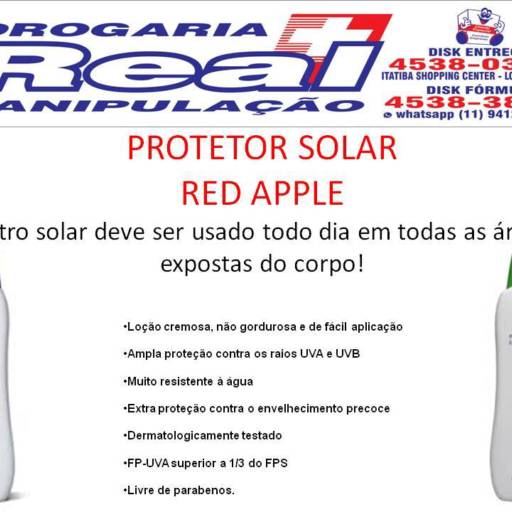 Comprar o produto de Protetor Solar Red Apple em A Classificar pela empresa Drogaria Real - Loja 1 em Itatiba, SP por Solutudo