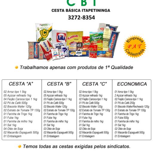 Comprar o produto de Cesta Básica "A" em Alimentos e Bebidas pela empresa CBI Cesta Básica Itapetininga em Itapetininga, SP por Solutudo