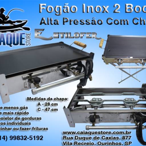 FOGÃO INOX - 2 BOCAS COM CHAPA - ESTILOFER por Caiaque Store