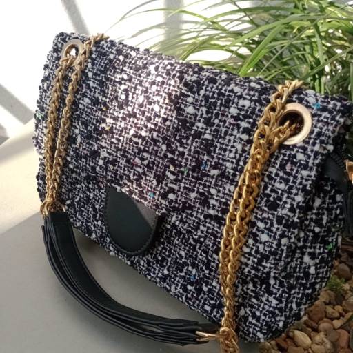 Bolsa tweed ponto branco