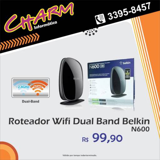Comprar o produto de Roteador Wifi Dual Band Belkin N600 em Outros Serviços pela empresa Charm Informática em Jundiaí, SP por Solutudo