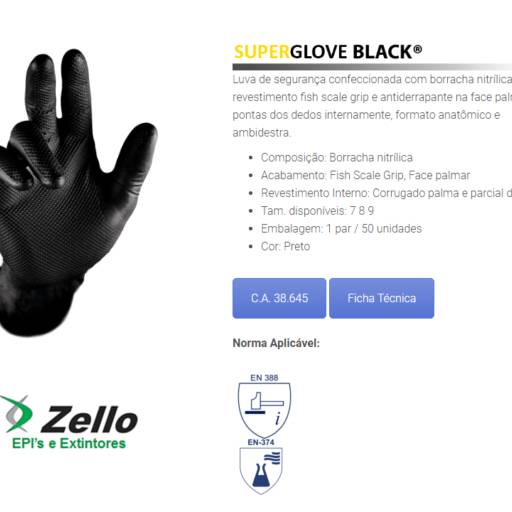 Luva Super Glove Black por Zello EPI's