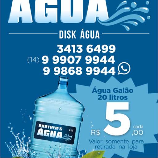 Comprar o produto de Água Galão  em Águas Minerais pela empresa Brother's Água  em Marília, SP por Solutudo