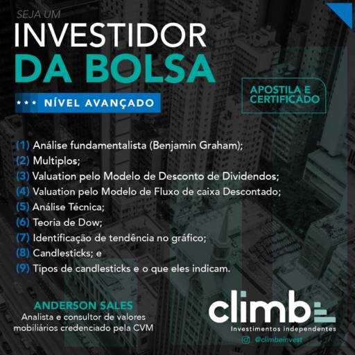 Comprar o produto de Curso Avançado de Investimentos em Cursos pela empresa Climbe investimentos Independentes em Aracaju, SE por Solutudo
