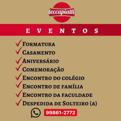 Comprar o produto de Eventos em Comida e Bebida pela empresa Leccapiatti di Paolini Massas e Pizzas em Aracaju, SE por Solutudo