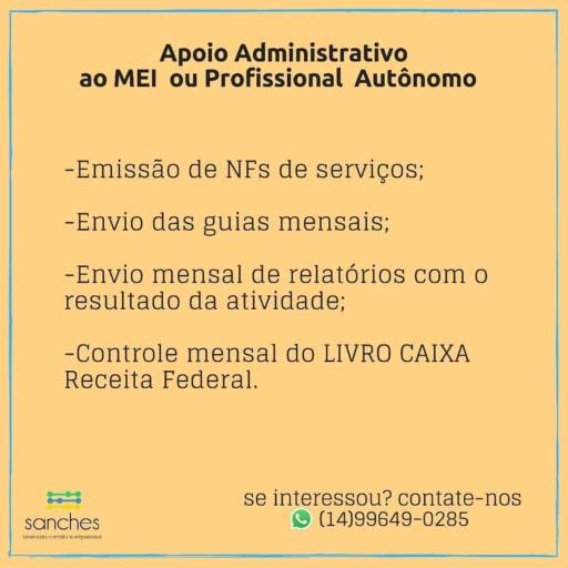 Apoio Administrativo ao MEI/Profissional Autônomo por Sanches Assessoria Contábil e Empresarial