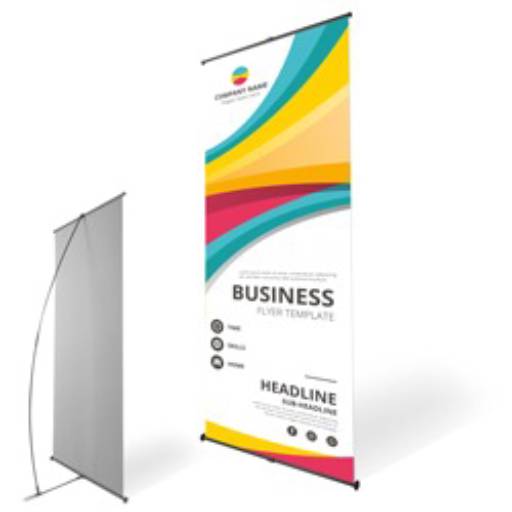 Banner com suporte L - Lona Brilho 340g - Estrutura Flexível Fibra de Carbono por AME Vip Impressos - Gráfica Rápida