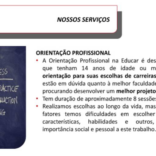 Comprar o produto de Orientação Profissional em Saúde pela empresa Centro de Acompanhamento Psicopedagógico Educar em São Paulo, SP por Solutudo