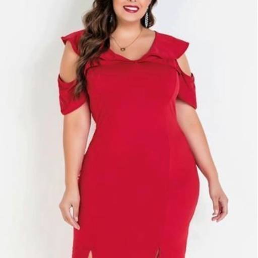 Vestido Com Decote Babados Plus Size Vermelho por Juliana Melo - Moda Feminina Plus size e Moda Pet