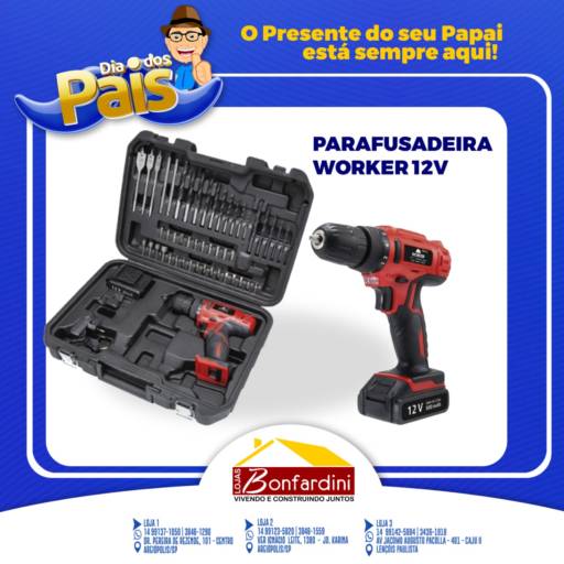 Comprar o produto de Parafusadeira Worker 12V em Ferramentas pela empresa Lojas Bonfardini em Lençóis Paulista, SP por Solutudo