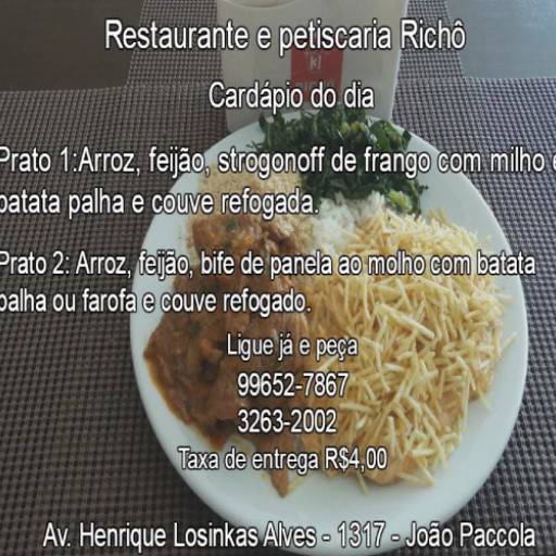 Comprar o produto de Strogonoff de frango em Alimentos e Bebidas pela empresa Restaurante Richô em Lençóis Paulista, SP por Solutudo