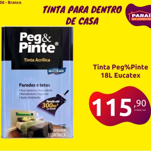 Comprar o produto de Tinta Peg&Pinte -  18L Eucatex em Tintas Acrílicas pela empresa Paraíso da Construção - Ubirama em Lençóis Paulista, SP por Solutudo