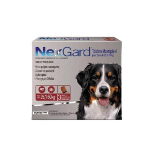 Comprar o produto de Nexgard Para Cães De 25,1 a 50 Kg - 3 Tabletes Mastigáveis em Farmácias Veterinárias pela empresa Almeida Agro Pet em Bauru, SP por Solutudo
