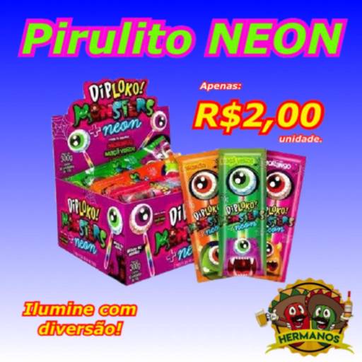Pirulito NEON DIPLOKO - Apenas R$2,00 unidade em Brasília, DF por Hermanos Distribuidora