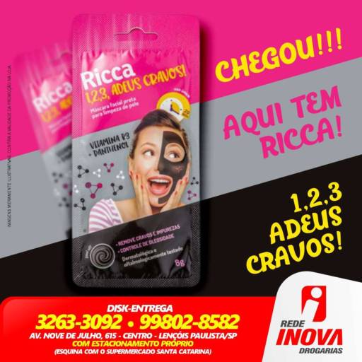 Máscara Facial Ricca - 1, 2, 3 Adeus Cravos