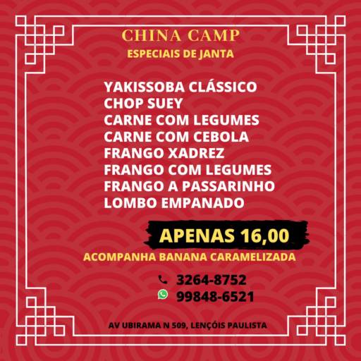 Comprar a oferta de Pratos da culinária oriental em Comidas Típicas pela empresa China Camp em Lençóis Paulista, SP por Solutudo
