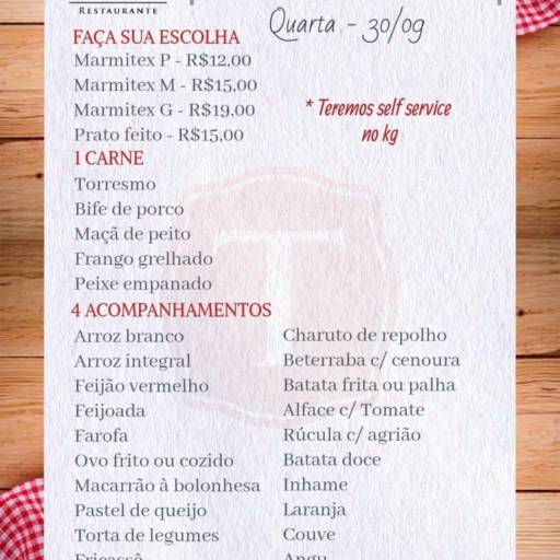 Comprar o produto de Cardápio de QUARTA-FEIRA 30/09 em Ofertas: Bares e Restaurantes pela empresa Tacos Restaurante em Leopoldina, MG por Solutudo