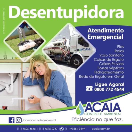 Comprar o produto de Desentupidora em Desentupidoras pela empresa Acaia Controle Ambiental em Campinas, SP por Solutudo
