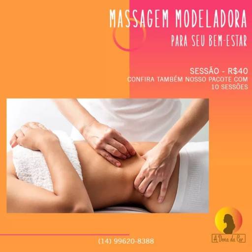 Comprar o produto de Massagem Modeladora Sessão: R$40 ou consulte valores de pacotes em Massagem pela empresa A Dona da Cor em Jaú, SP por Solutudo