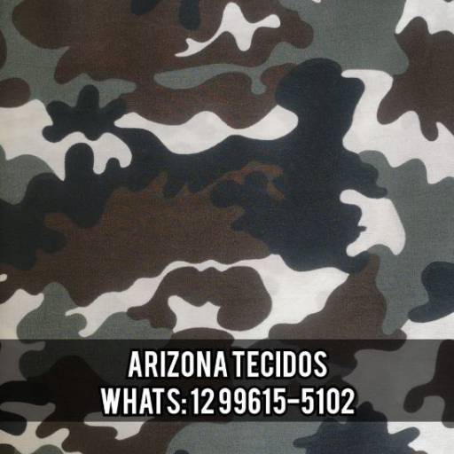 Tricoline Estampado Exército Camuflado Preto, Marron, Cinza e Branco PT