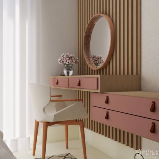 Suite Amadeirada e Rosa por Natália Clinio Arquitetura e Interiores