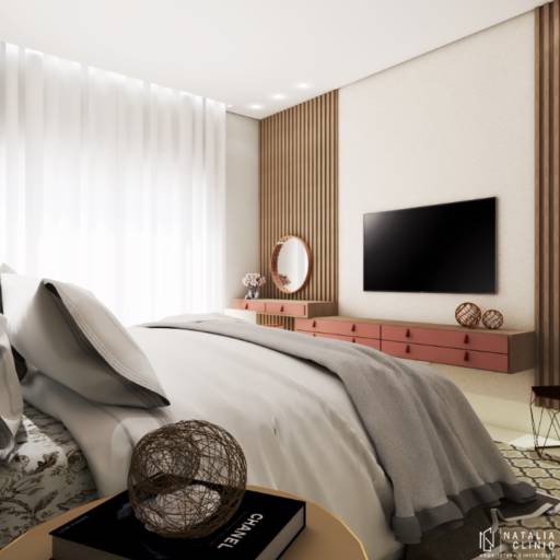 Suite Amadeirada e Rosa por Natália Clinio Arquitetura e Interiores