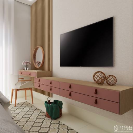 Suite Amadeirada e Rosa por Natália Clinio Arquitetura e Interiores