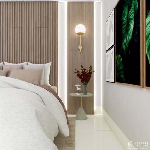 Suite Amadeirado e Verde Menta por Natália Clinio Arquitetura e Interiores