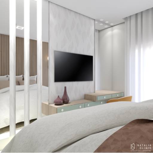 Suite Amadeirado e Verde Menta por Natália Clinio Arquitetura e Interiores