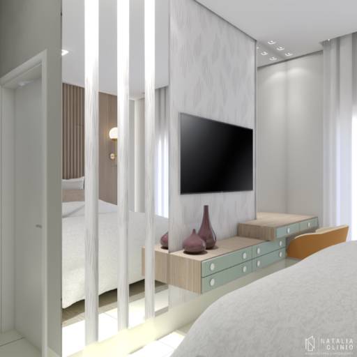 Suite Amadeirado e Verde Menta por Natália Clinio Arquitetura e Interiores