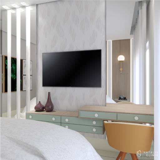 Suite Amadeirado e Verde Menta por Natália Clinio Arquitetura e Interiores