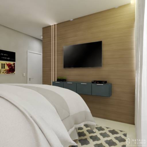 Suíte Amadeirado, Cinza e Azul por Natália Clinio Arquitetura e Interiores