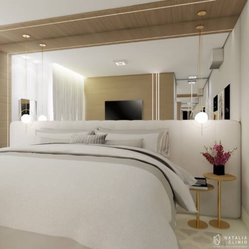 Suíte Amadeirado, Cinza e Azul por Natália Clinio Arquitetura e Interiores