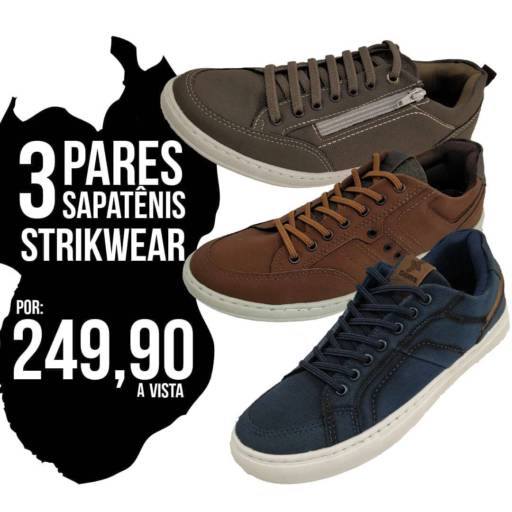 Comprar o produto de 3 Pares Sapatenis StrikWear em Calçados pela empresa Val Promoção 2 em Santa Cruz do Rio Pardo, SP por Solutudo