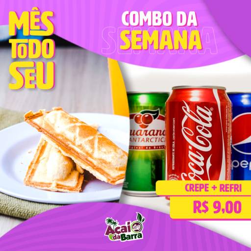 Combo da semana: Crepe + Refri R$9,00  (Retirada na loja)