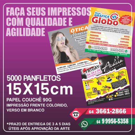 Comprar a oferta de 5000 Panfletos 15X15  em Gráficas pela empresa Gráfica Globo em Mineiros, GO por Solutudo