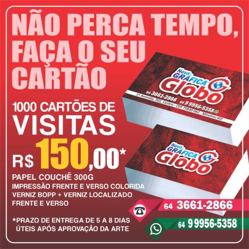 Comprar a oferta de 1000 Cartões de Visita  em Gráficas pela empresa Gráfica Globo em Mineiros, GO por Solutudo