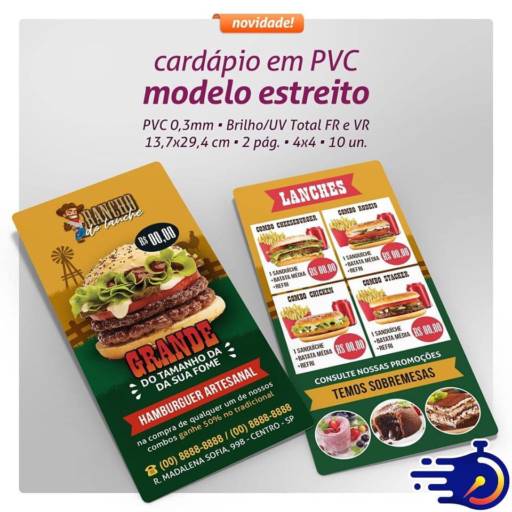 Cardápio em PVC Modelo Estreito por Grafica Rapidanx