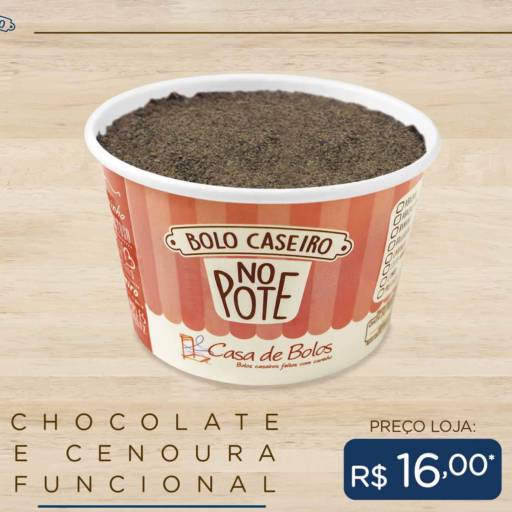 Bolo Caseiro no Pote de Chocolate e Cenoura Funcional
