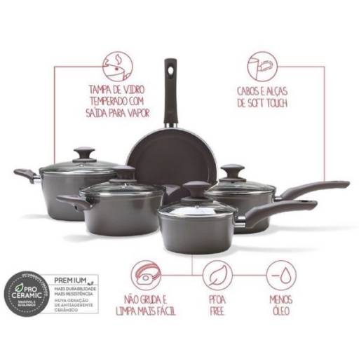 Jogo de Panelas 5 peças cerâmica Life Optima Grafite - Brinox em Foz do Iguaçu, PR por Casa Vitória