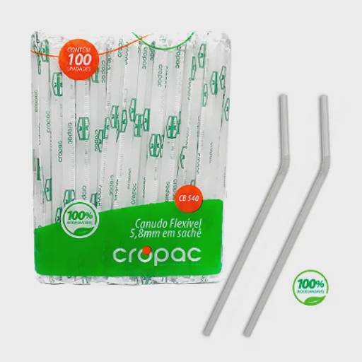 Canudo Biodegradável 20cm Flexível Sache  CB 540 100un | Cropac