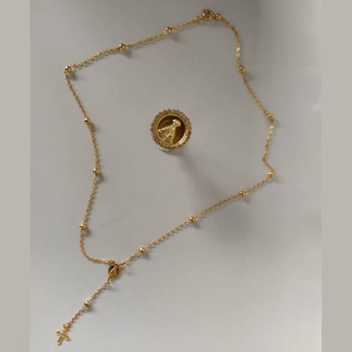 Relicário - Terço de Pescoço Folheado a Ouro por A Feira de Aparecida Online