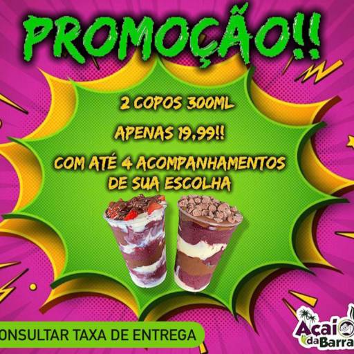 2 Copos de 300ml por apenas R$19,99 com até 4 acompanhamentos de sua escolha!