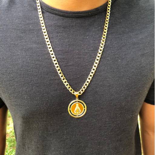 Corrente Grumet Diamantada com pingente "Nossa senhora Aparecida " por Ouro Preto Joias