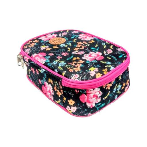 ESTOJO JUMBO FLORAL PRETO + 24 LÁPIS DE COR