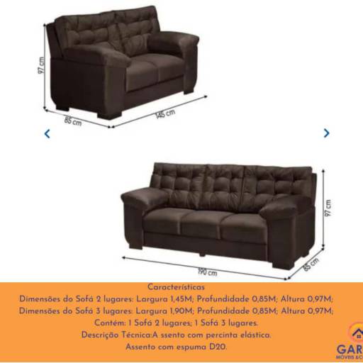 Sofá 2 e 3 lugares Veludo Marrom por Garcia Colchões E Móveis Ltda Me