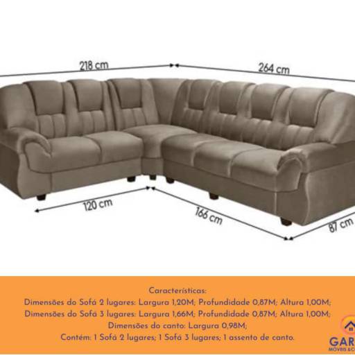Sofá de Canto 6 Lugares Sued por Garcia Colchões E Móveis Ltda Me