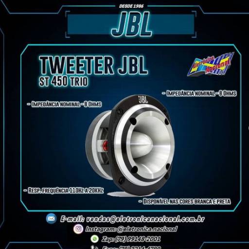 Comprar o produto de Tweeter JBL em Tweeters e SuperTweeters pela empresa Eletrônica Nacional em Aracaju, SE por Solutudo