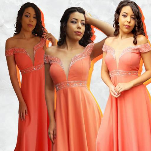 Vestido longo crepe bordado com pedraria