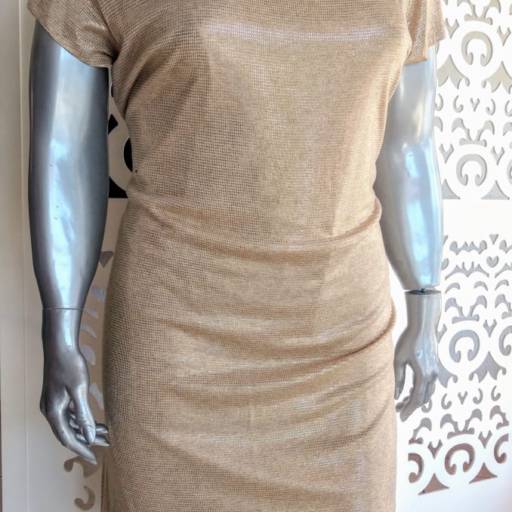 Vestido Bege com Manguinhas por Divina Plus Size - Outlet 